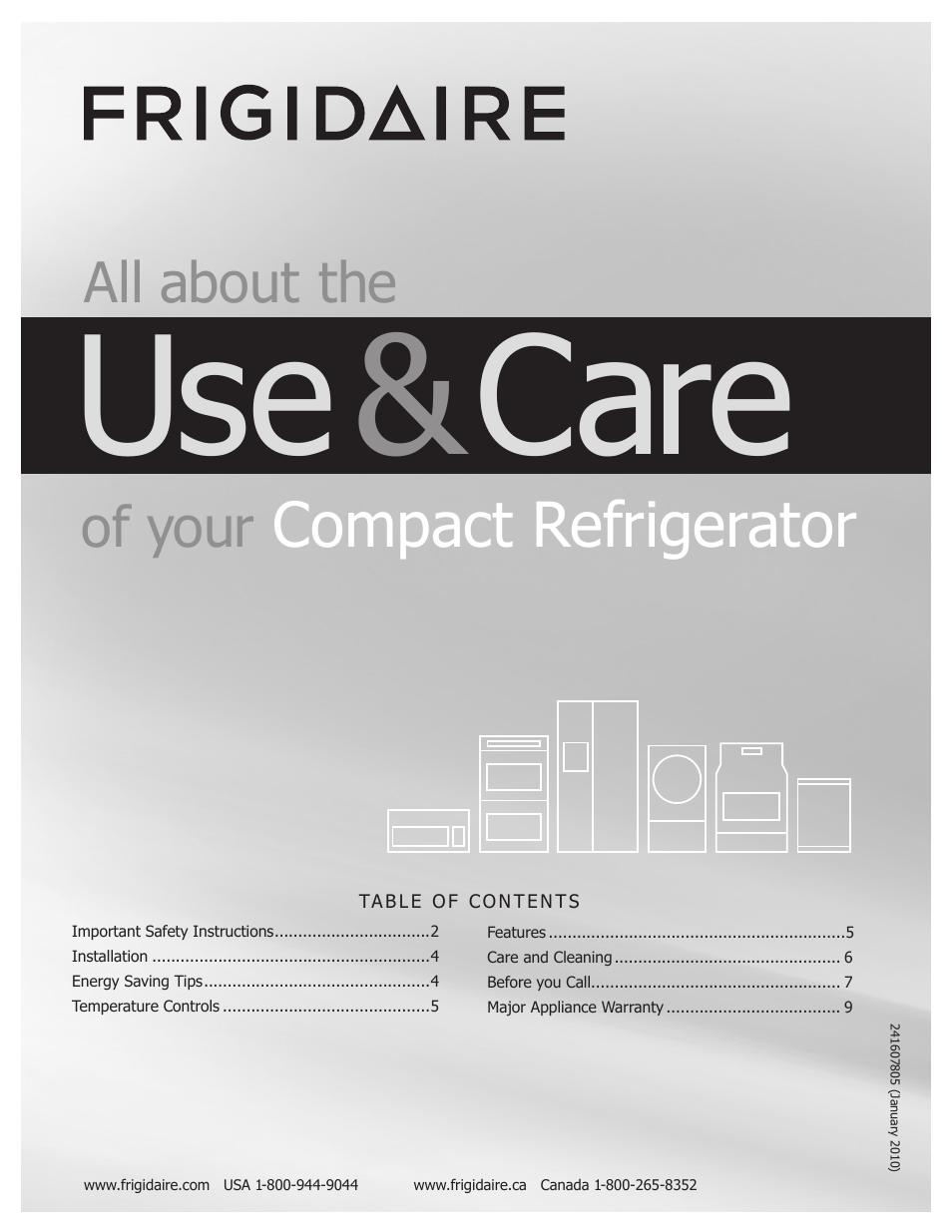 FRIGIDAIRE 241607805 User Manual | 9 pages