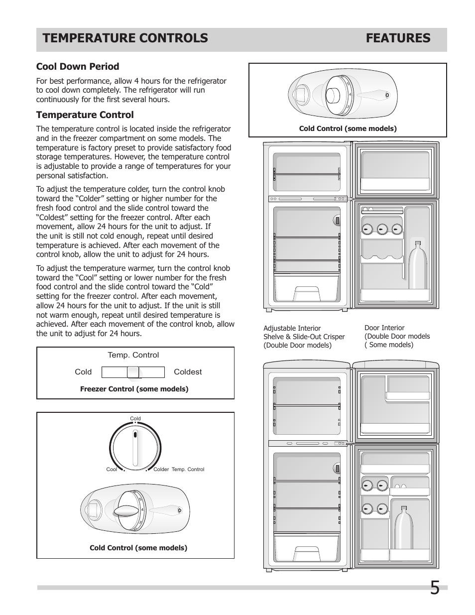 Temperature controls, Features | FRIGIDAIRE 241607805 User Manual | Page 5 / 9