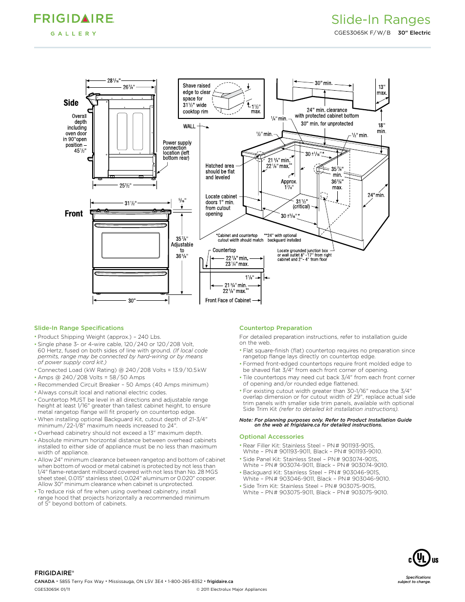 30" electric slide-in range gallery, Slide-in ranges | FRIGIDAIRE CGES3065K F/W/B User Manual | Page 2 / 2