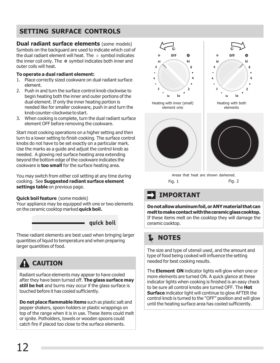 Caution, Important | FRIGIDAIRE 316902304 User Manual | Page 12 / 36