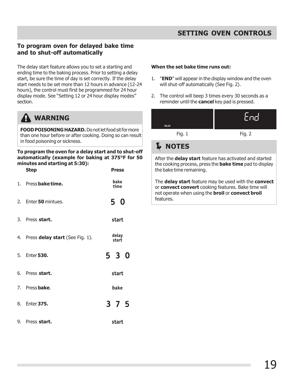 Warning, Setting oven controls | FRIGIDAIRE 316902304 User Manual | Page 19 / 36
