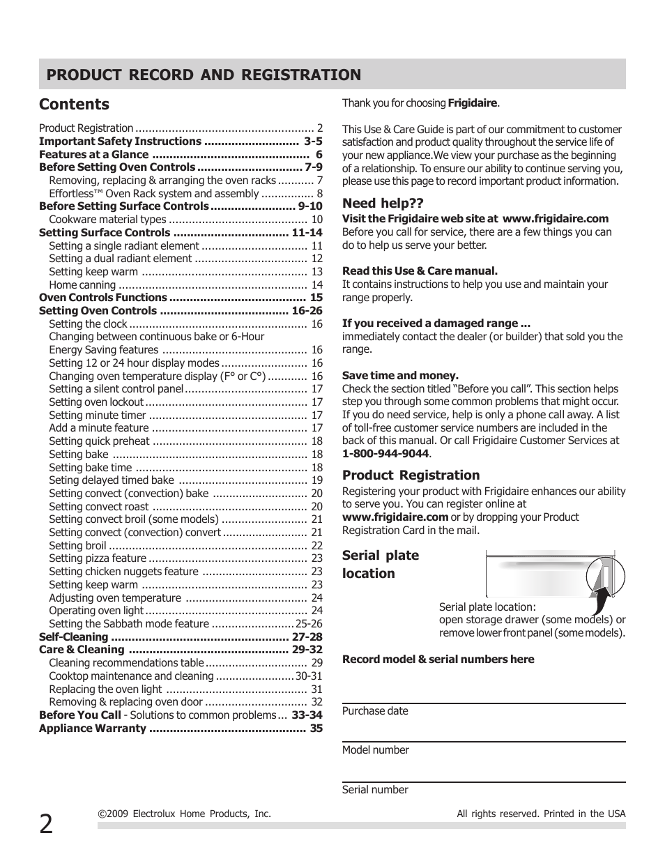 FRIGIDAIRE 316902304 User Manual | Page 2 / 36