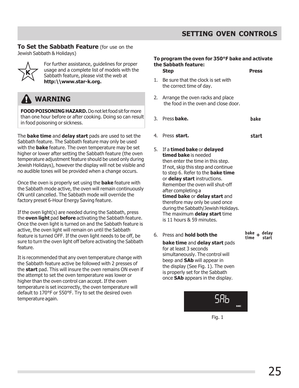 Warning, Setting oven controls | FRIGIDAIRE 316902304 User Manual | Page 25 / 36