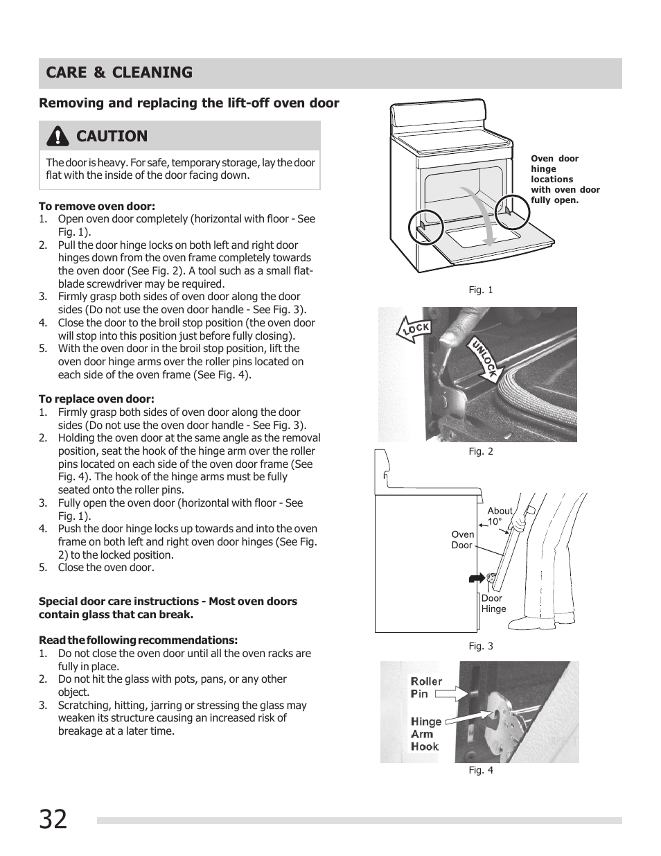 Caution, Care & cleaning | FRIGIDAIRE 316902304 User Manual | Page 32 / 36