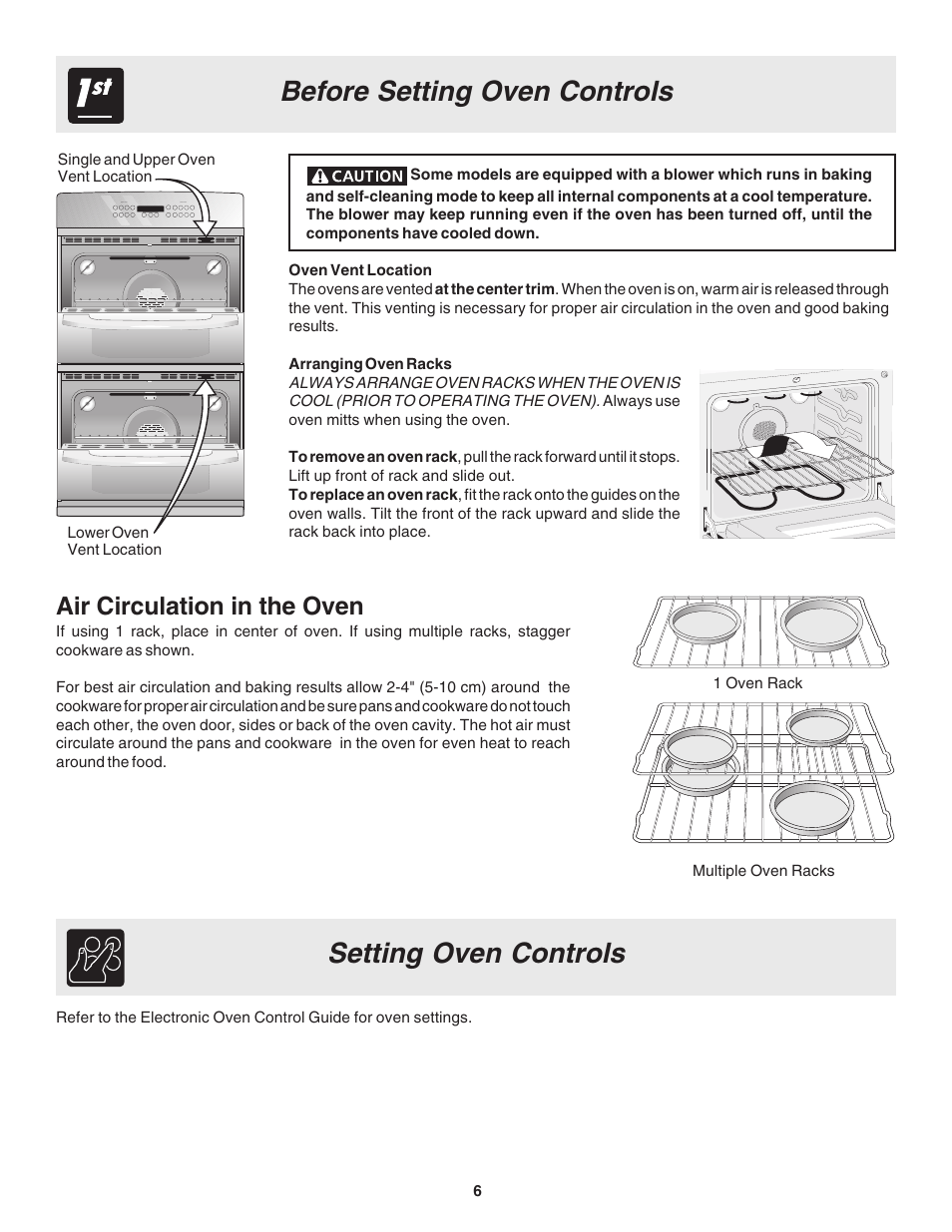 Before setting oven controls setting oven controls, Air circulation in the oven | FRIGIDAIRE 318200943 User Manual | Page 6 / 16