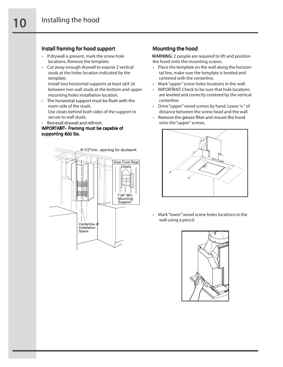 Installing the hood | FRIGIDAIRE RH36WC60GS User Manual | Page 10 / 22