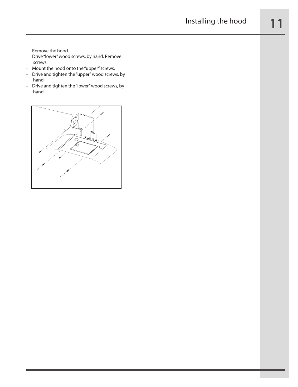 Installing the hood | FRIGIDAIRE RH36WC60GS User Manual | Page 11 / 22