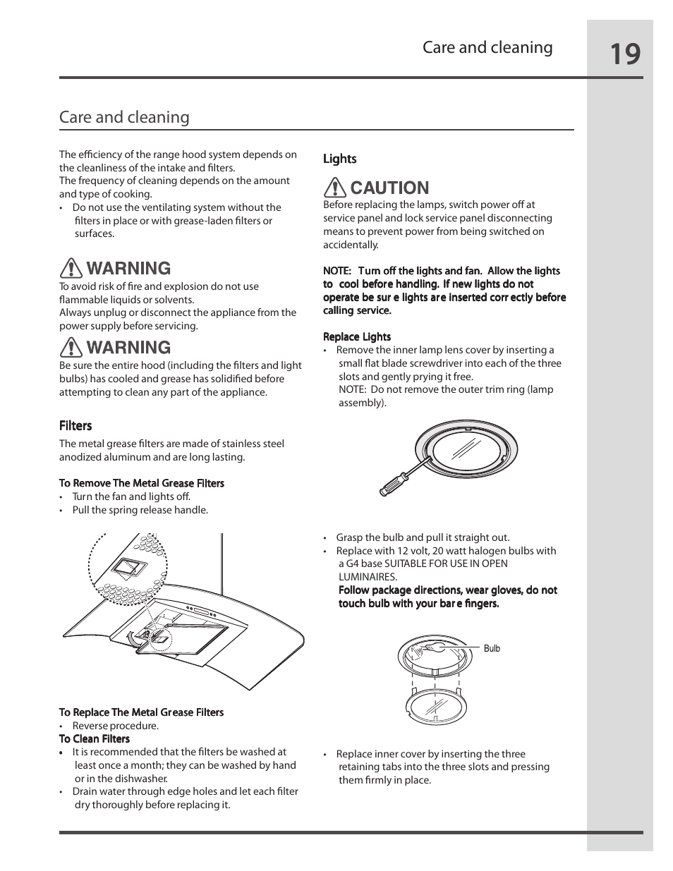 Care and cleaning | FRIGIDAIRE RH36WC60GS User Manual | Page 19 / 22
