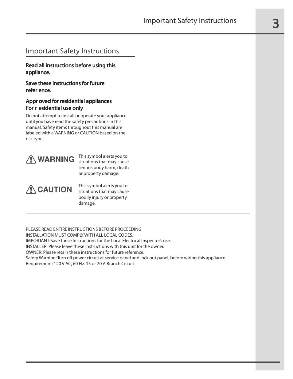 Important safety instructions | FRIGIDAIRE RH36WC60GS User Manual | Page 3 / 22