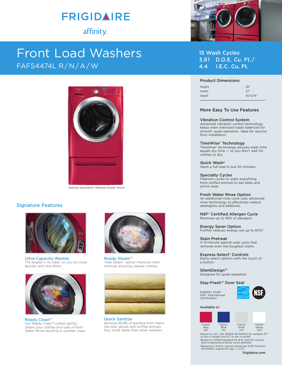 FRIGIDAIRE FAFS4474LR User Manual | 3 pages