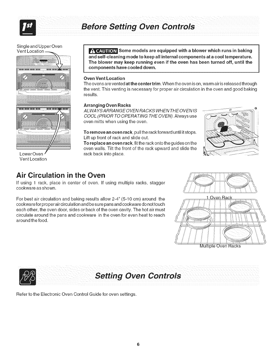 Before setting ú¥en controls, Oven vent location, Arranging oven racks | Setting owen controls, Air circulation in the oven | FRIGIDAIRE Oven User Manual | Page 6 / 16