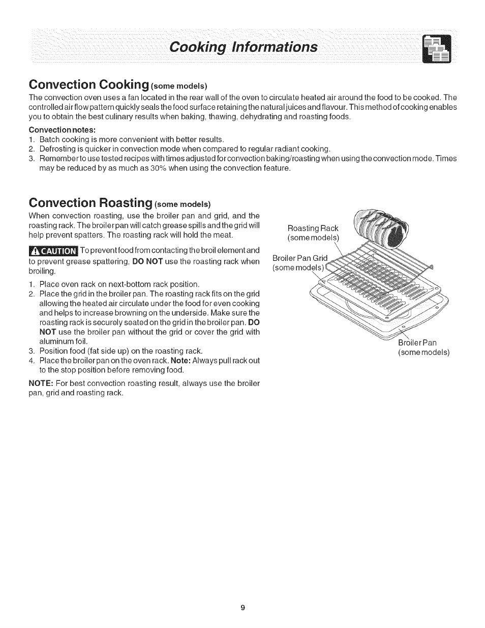 Convection notes, Cooking informations, Convection cooking | Convection roasting | FRIGIDAIRE Oven User Manual | Page 9 / 16