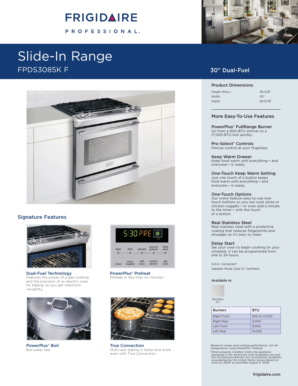 FRIGIDAIRE SLIDE-IN RANGE FPDS3085K F User Manual | 5 pages