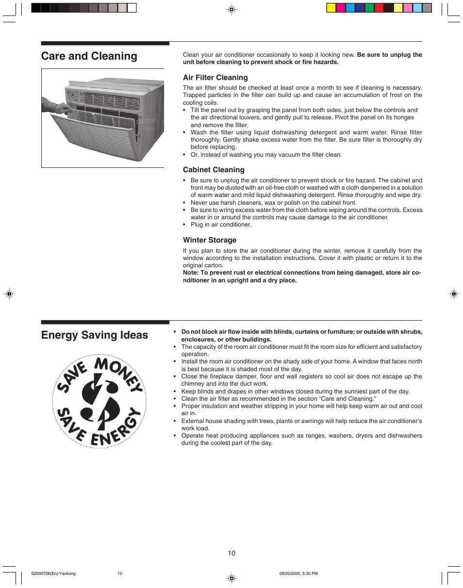 Care and cleaning energy saving ideas | FRIGIDAIRE 220218A007 User Manual | Page 10 / 11