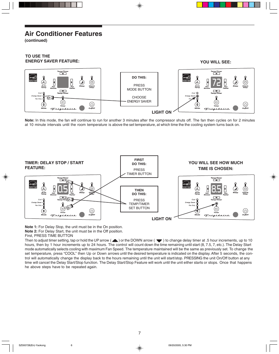 Air conditioner features | FRIGIDAIRE 220218A007 User Manual | Page 7 / 11