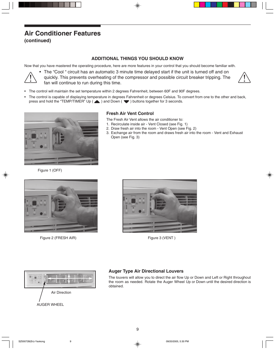Air conditioner features | FRIGIDAIRE 220218A007 User Manual | Page 9 / 11