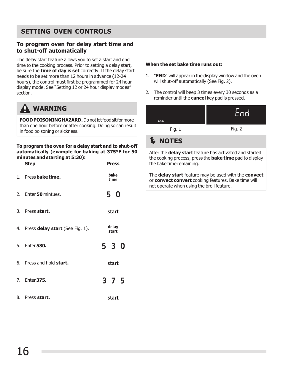 Setting oven controls, Warning | FRIGIDAIRE 316901301 User Manual | Page 16 / 36