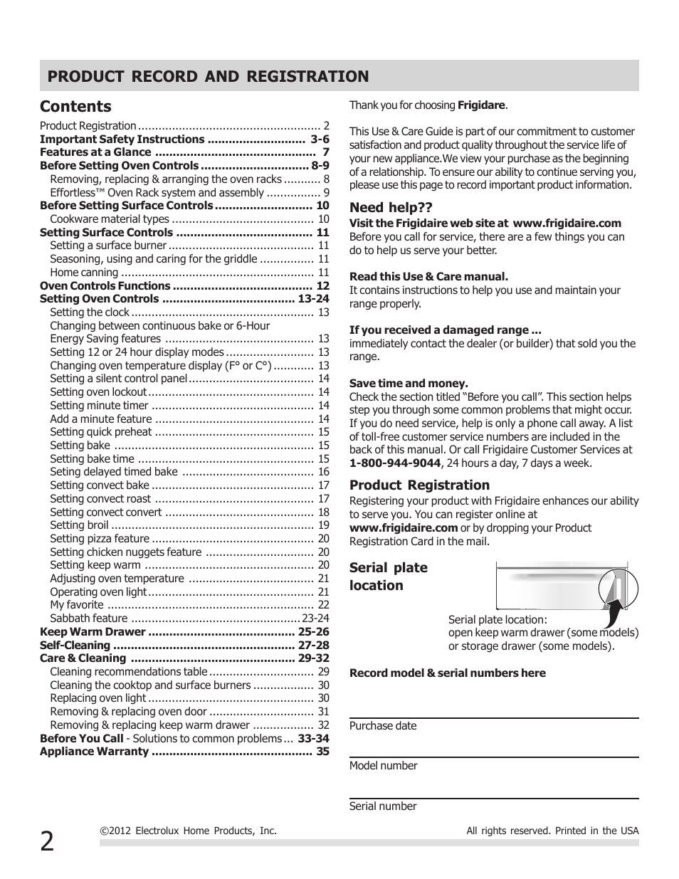 FRIGIDAIRE 316901301 User Manual | Page 2 / 36