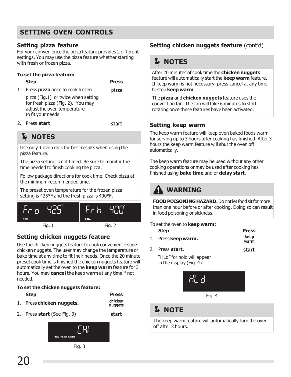 Setting oven controls, Warning | FRIGIDAIRE 316901301 User Manual | Page 20 / 36