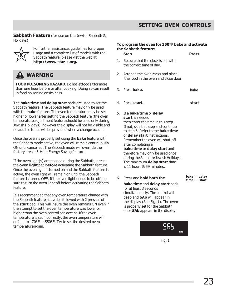 Warning, Setting oven controls | FRIGIDAIRE 316901301 User Manual | Page 23 / 36
