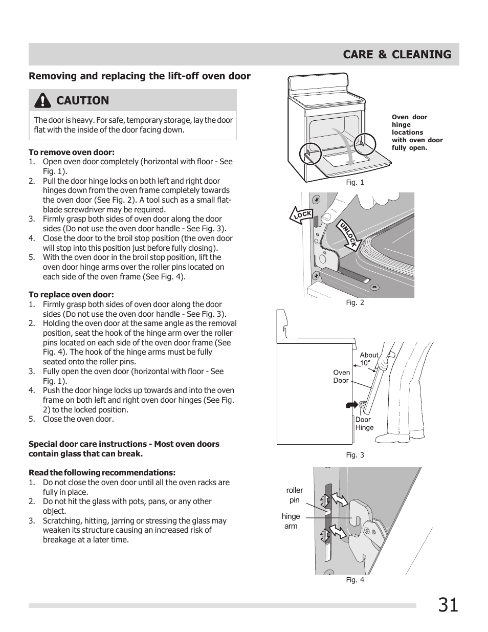 Caution, Care & cleaning | FRIGIDAIRE 316901301 User Manual | Page 31 / 36