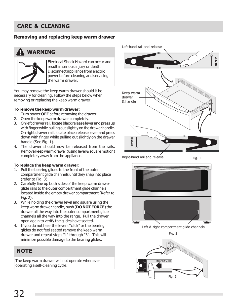 Warning, Care & cleaning | FRIGIDAIRE 316901301 User Manual | Page 32 / 36
