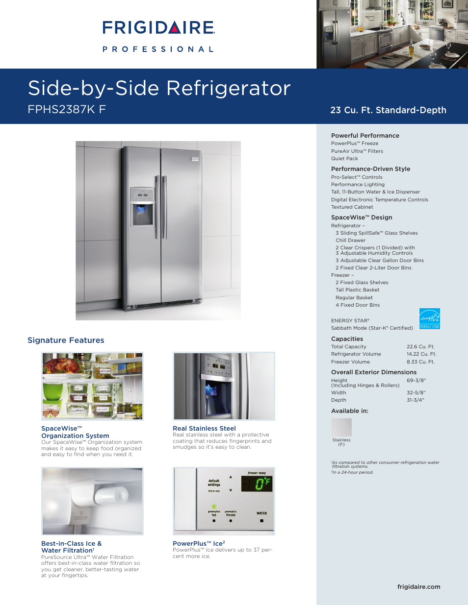 FRIGIDAIRE FPHS2387KF User Manual | 2 pages