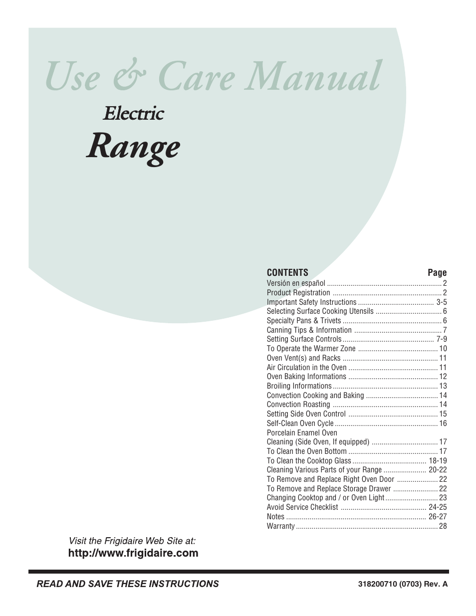 FRIGIDAIRE 318200710 User Manual | 28 pages