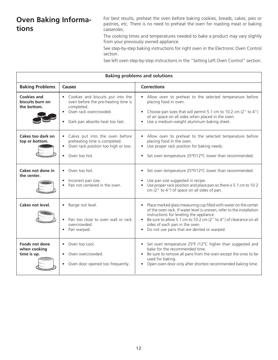 Oven baking informa- tions | FRIGIDAIRE 318200710 User Manual | Page 12 / 28