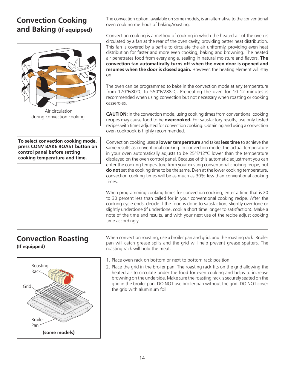 Convection cooking and baking, Convection roasting | FRIGIDAIRE 318200710 User Manual | Page 14 / 28