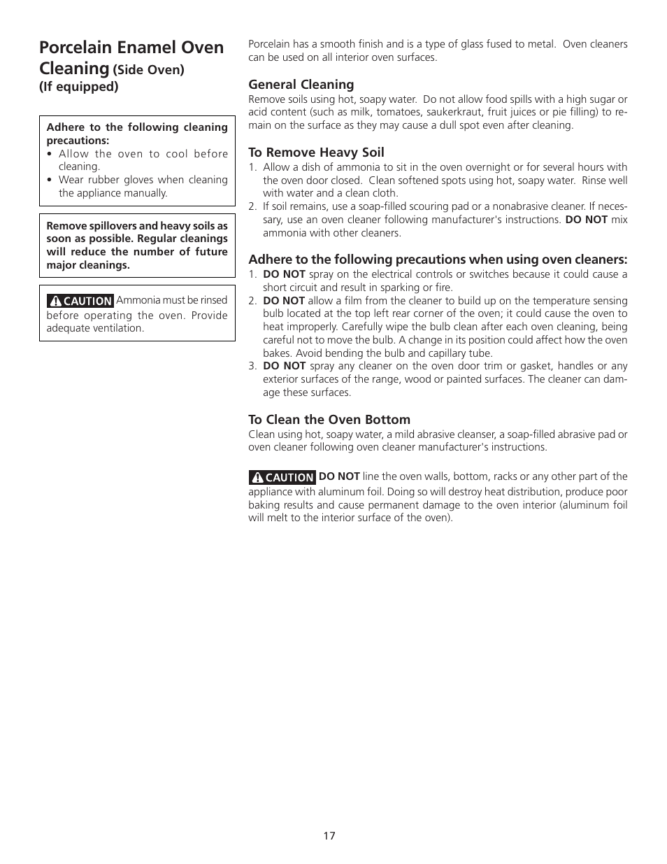 Porcelain enamel oven cleaning | FRIGIDAIRE 318200710 User Manual | Page 17 / 28