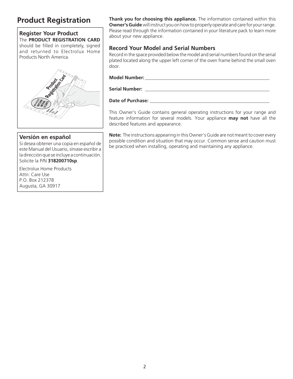 Product registration | FRIGIDAIRE 318200710 User Manual | Page 2 / 28