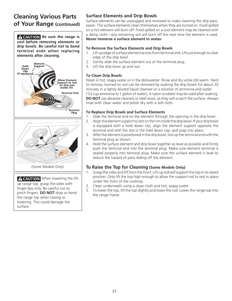 Cleaning various parts of your range | FRIGIDAIRE 318200710 User Manual | Page 21 / 28