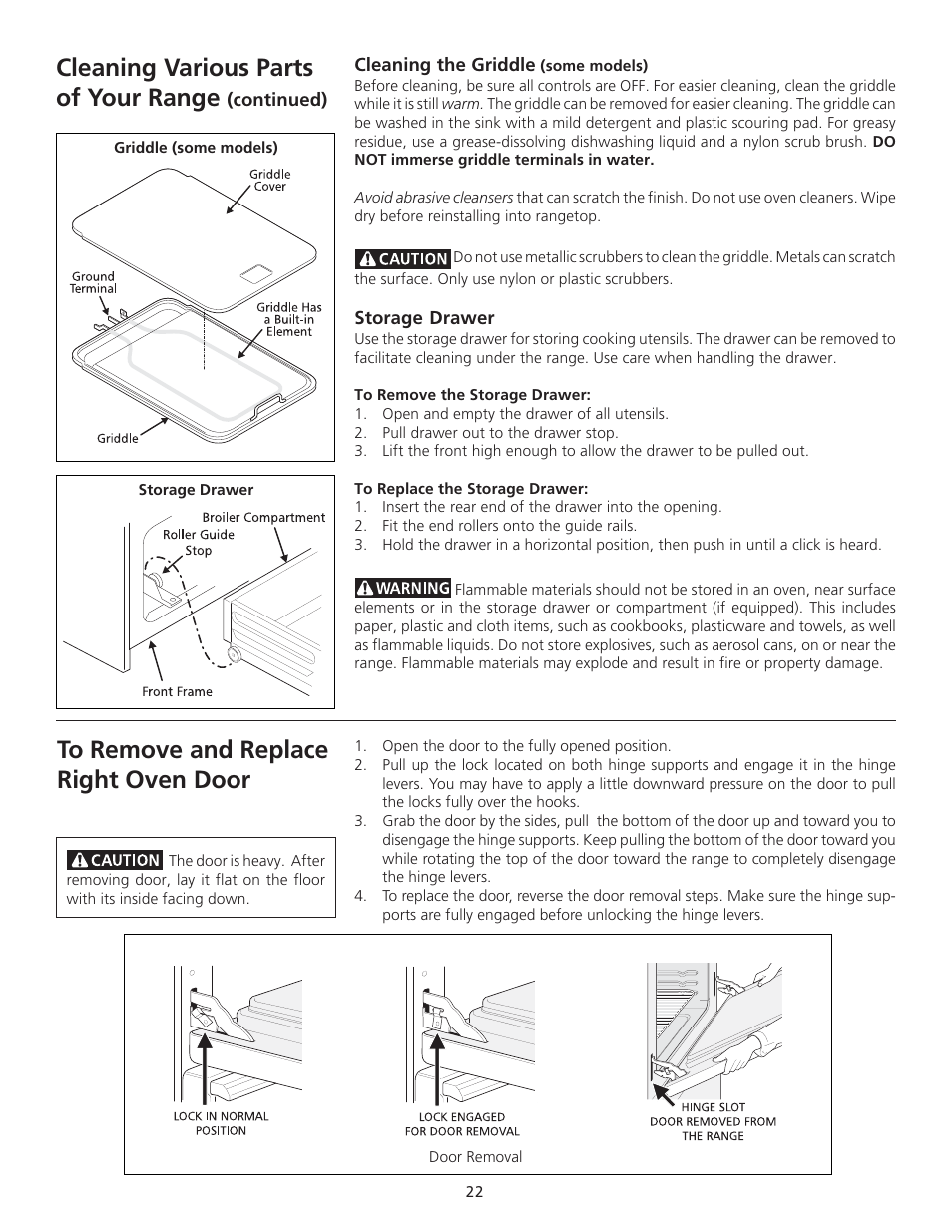 Cleaning various parts of your range | FRIGIDAIRE 318200710 User Manual | Page 22 / 28