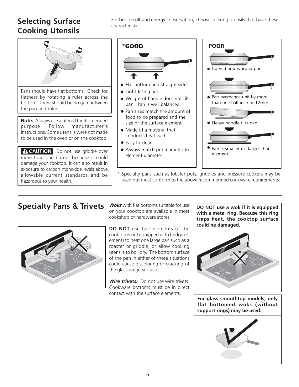 Specialty pans & trivets, Selecting surface cooking utensils | FRIGIDAIRE 318200710 User Manual | Page 6 / 28