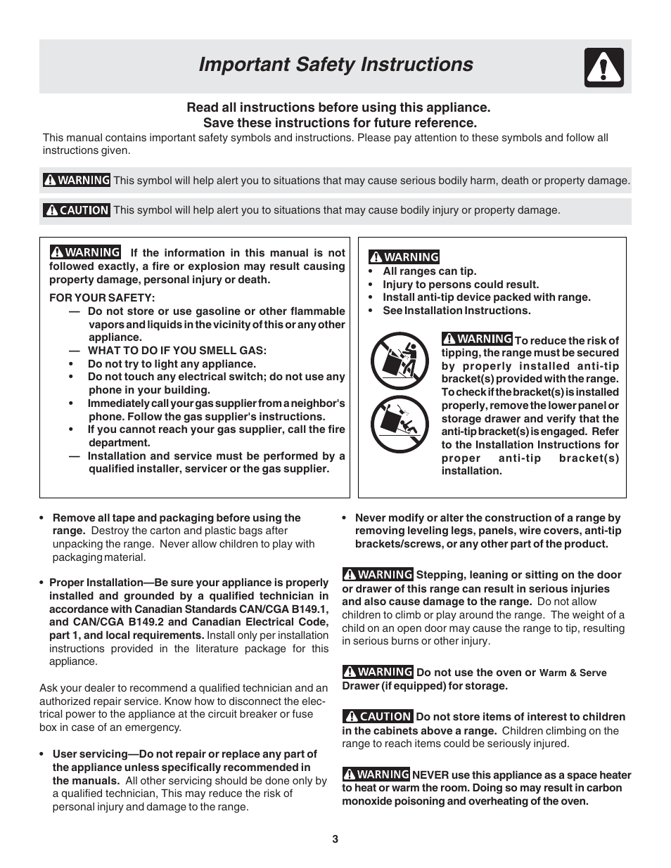 Important safety instructions | FRIGIDAIRE 318203877 User Manual | Page 3 / 22