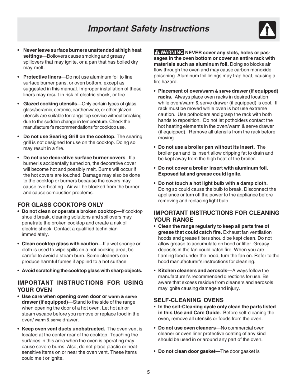 Important safety instructions | FRIGIDAIRE 318203877 User Manual | Page 5 / 22