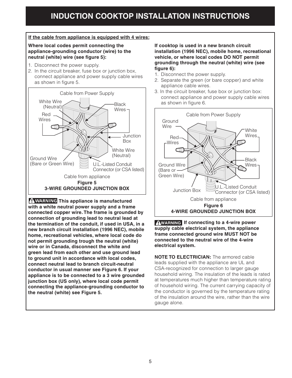 Induction cooktop installation instructions | FRIGIDAIRE 318205412 User Manual | Page 5 / 24