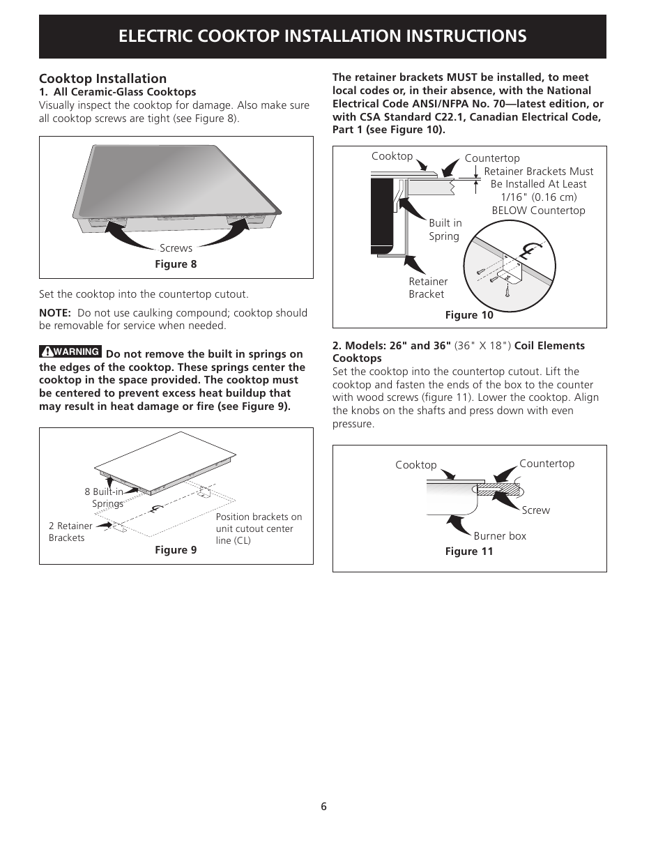 Electric cooktop installation instructions | FRIGIDAIRE 318205403 User Manual | Page 6 / 24