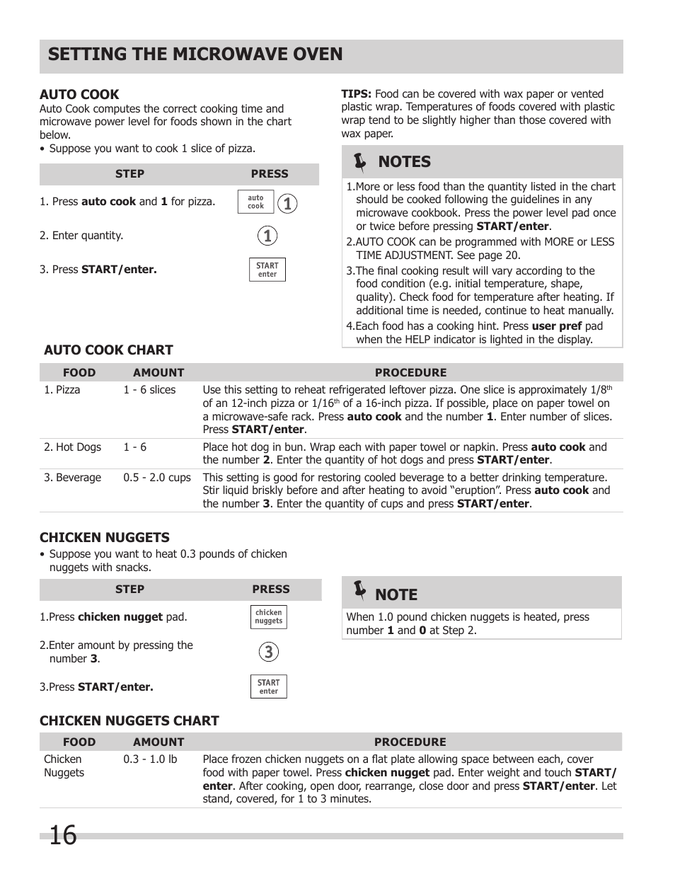 Setting the microwave oven | FRIGIDAIRE 318205149 User Manual | Page 16 / 44