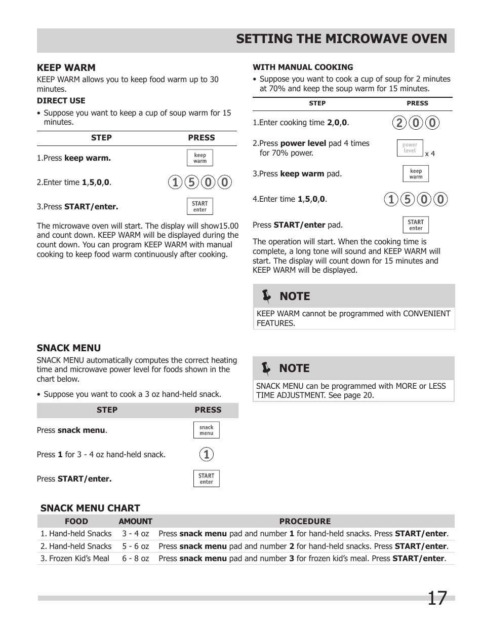 Setting the microwave oven | FRIGIDAIRE 318205149 User Manual | Page 17 / 44