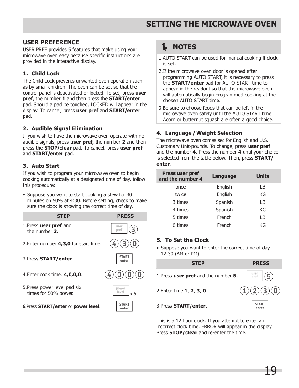 Setting the microwave oven | FRIGIDAIRE 318205149 User Manual | Page 19 / 44