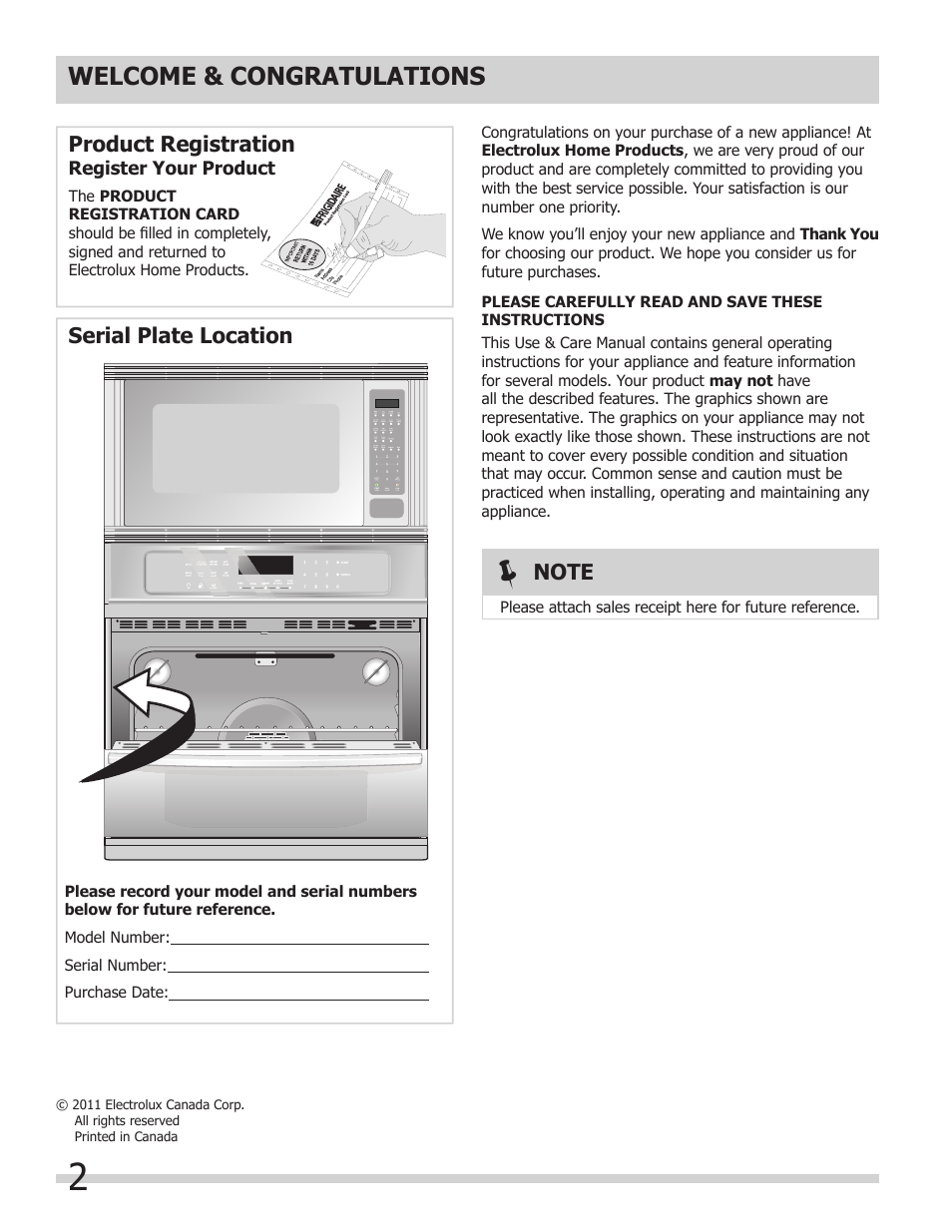 Product registration, Serial plate location | FRIGIDAIRE 318205149 User Manual | Page 2 / 44