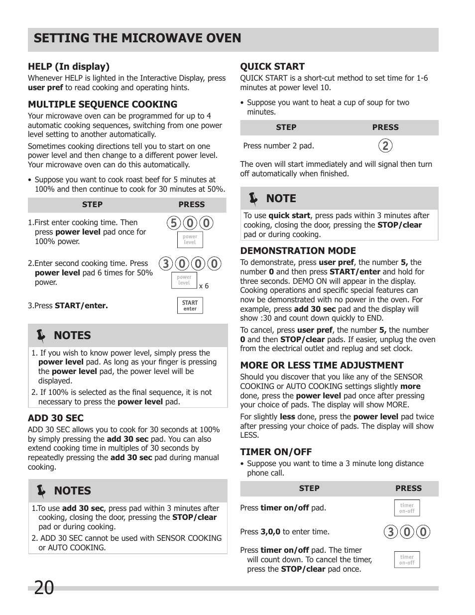 Setting the microwave oven | FRIGIDAIRE 318205149 User Manual | Page 20 / 44