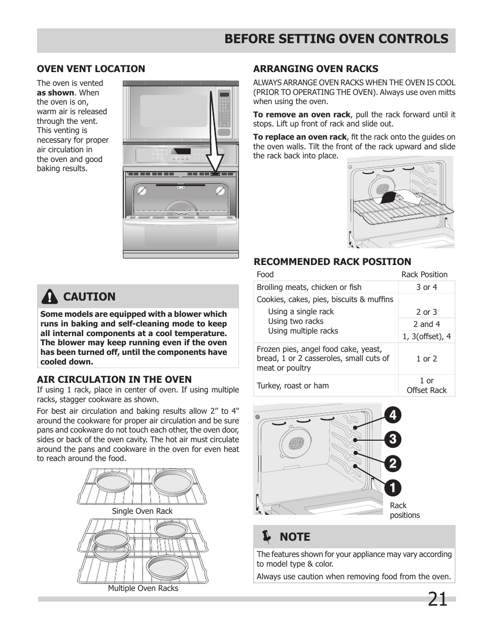 Before setting oven controls, Caution | FRIGIDAIRE 318205149 User Manual | Page 21 / 44