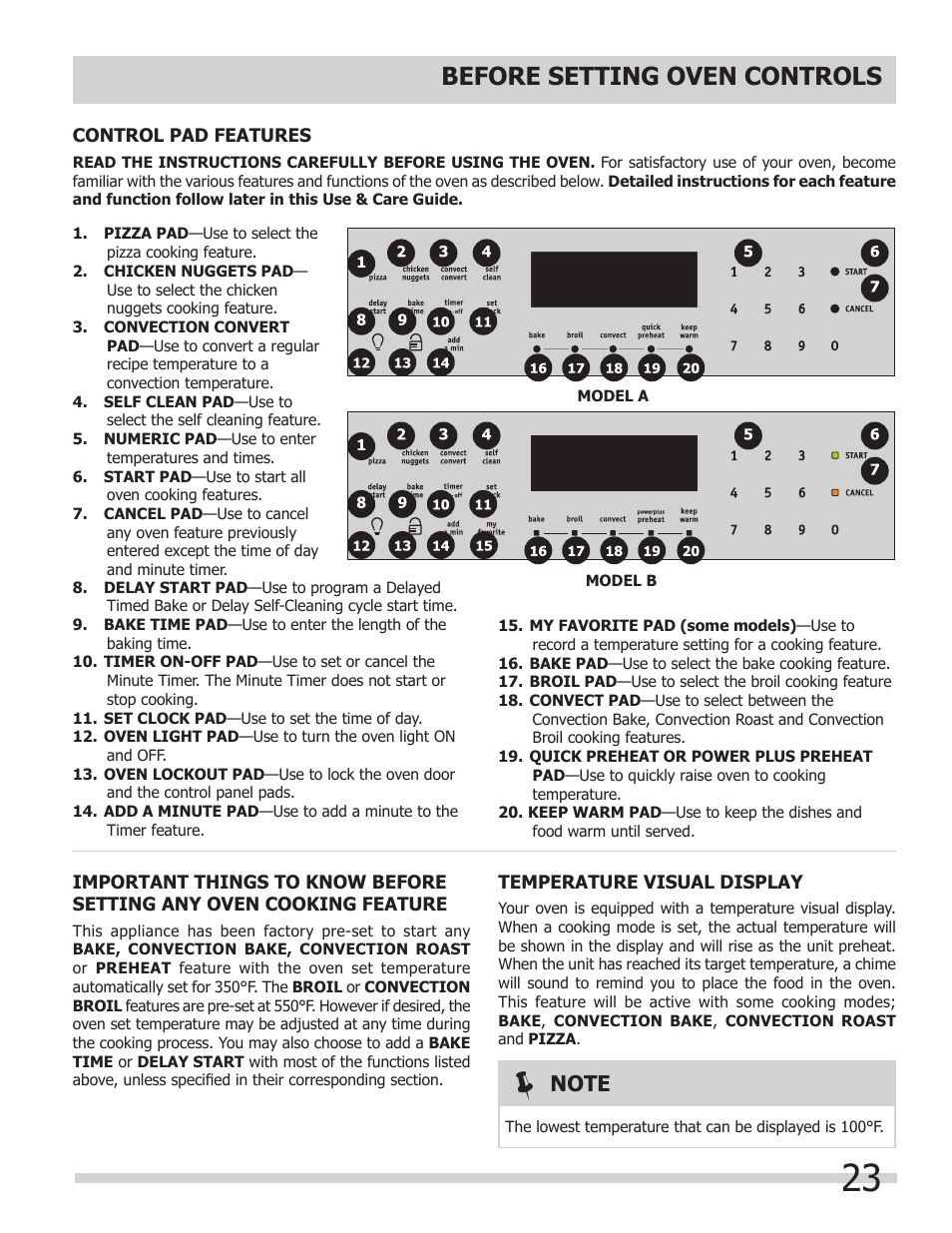 Before setting oven controls | FRIGIDAIRE 318205149 User Manual | Page 23 / 44