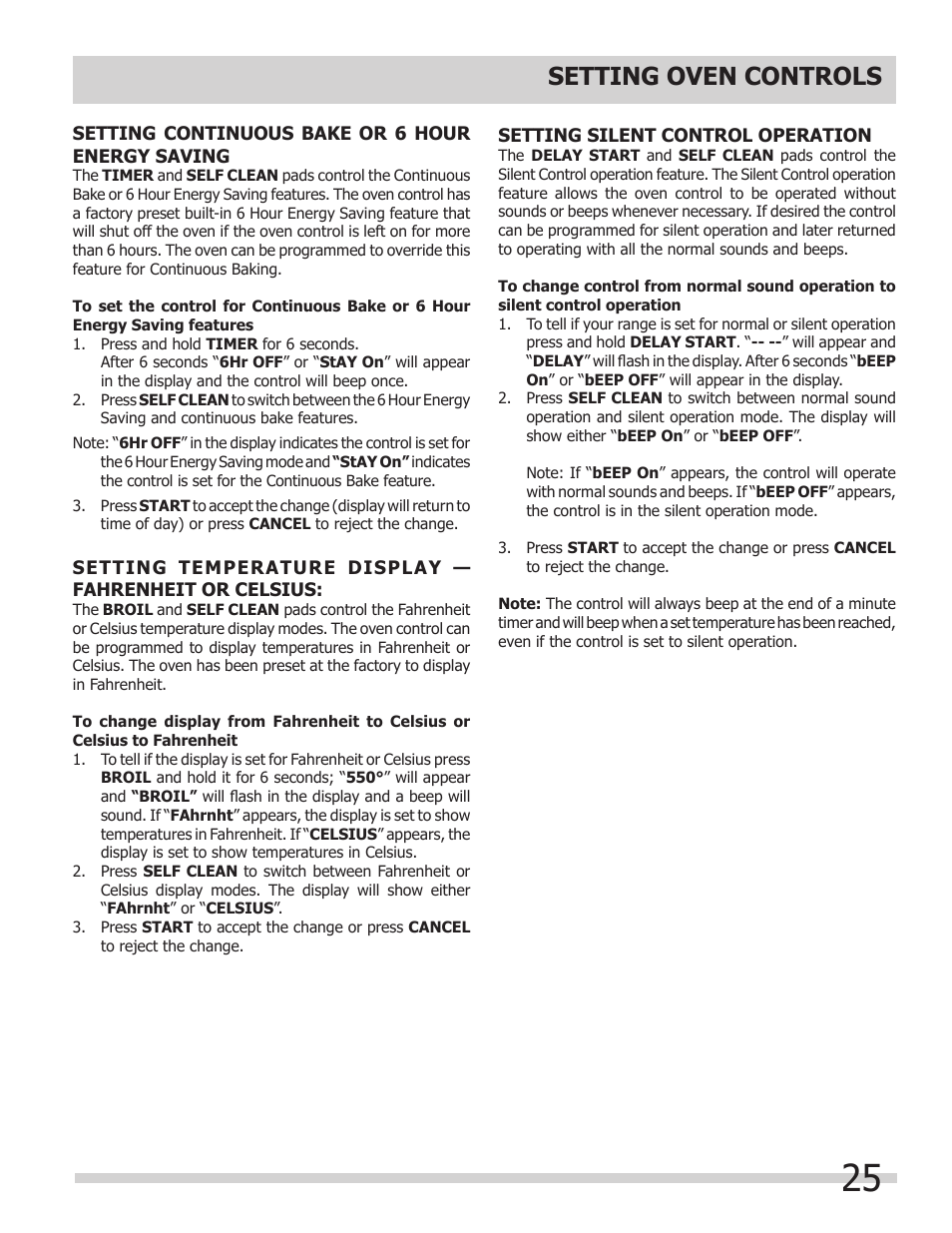 Setting oven controls | FRIGIDAIRE 318205149 User Manual | Page 25 / 44