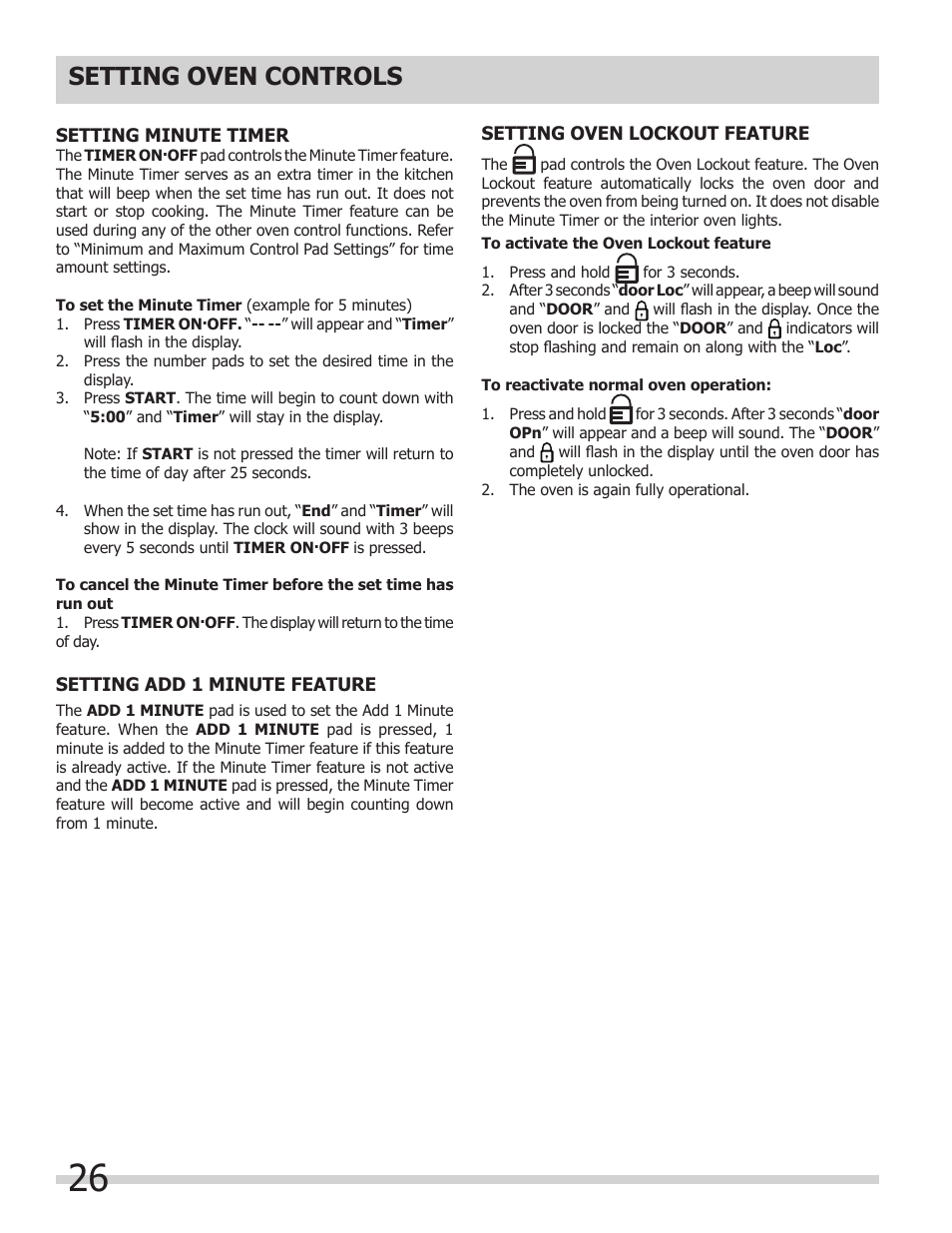 Setting oven controls | FRIGIDAIRE 318205149 User Manual | Page 26 / 44