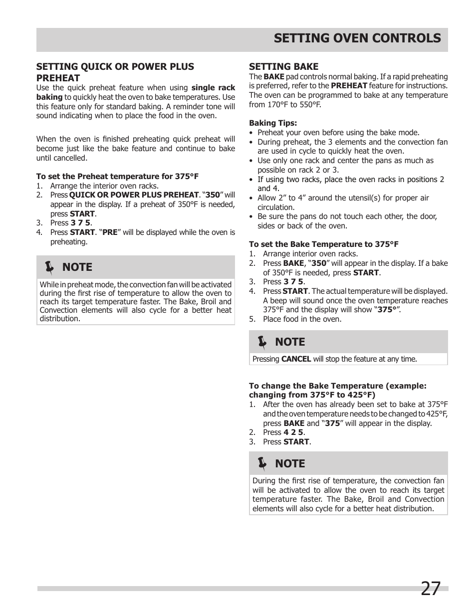 Setting oven controls | FRIGIDAIRE 318205149 User Manual | Page 27 / 44