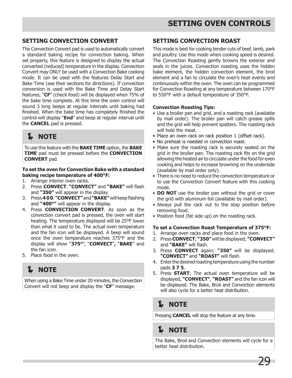 Setting oven controls | FRIGIDAIRE 318205149 User Manual | Page 29 / 44